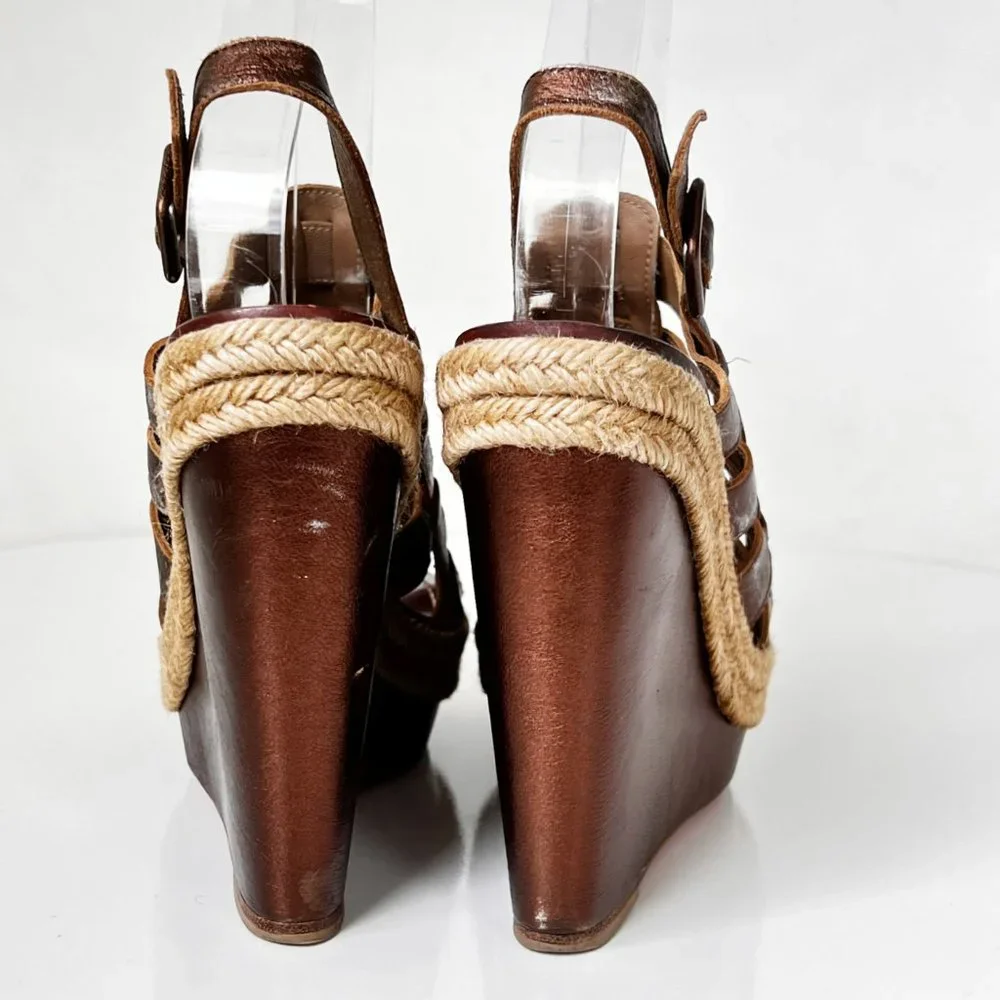 Christian Louboutin Bronze Barcelona Leather Espadrille Wedge Sandals Size EU 39